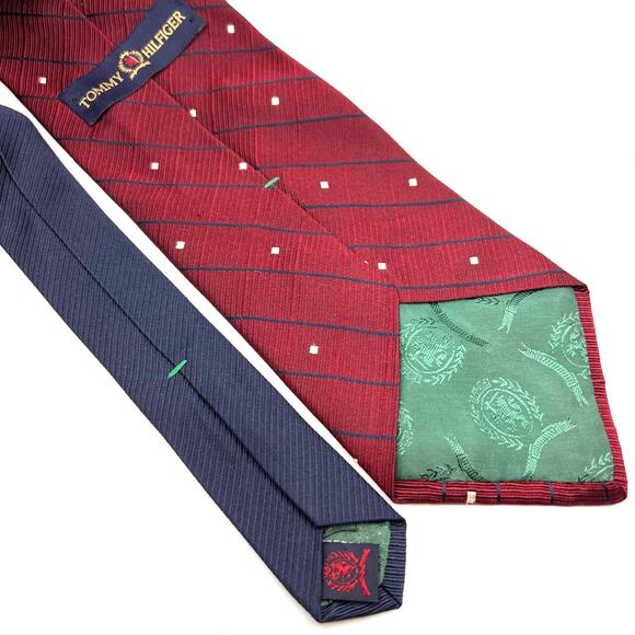 Tommy Hilfiger Men's Tie-57" -Red Blue Stripe Jacquard Silk Necktie -Made in USA - Picture 3 of 5